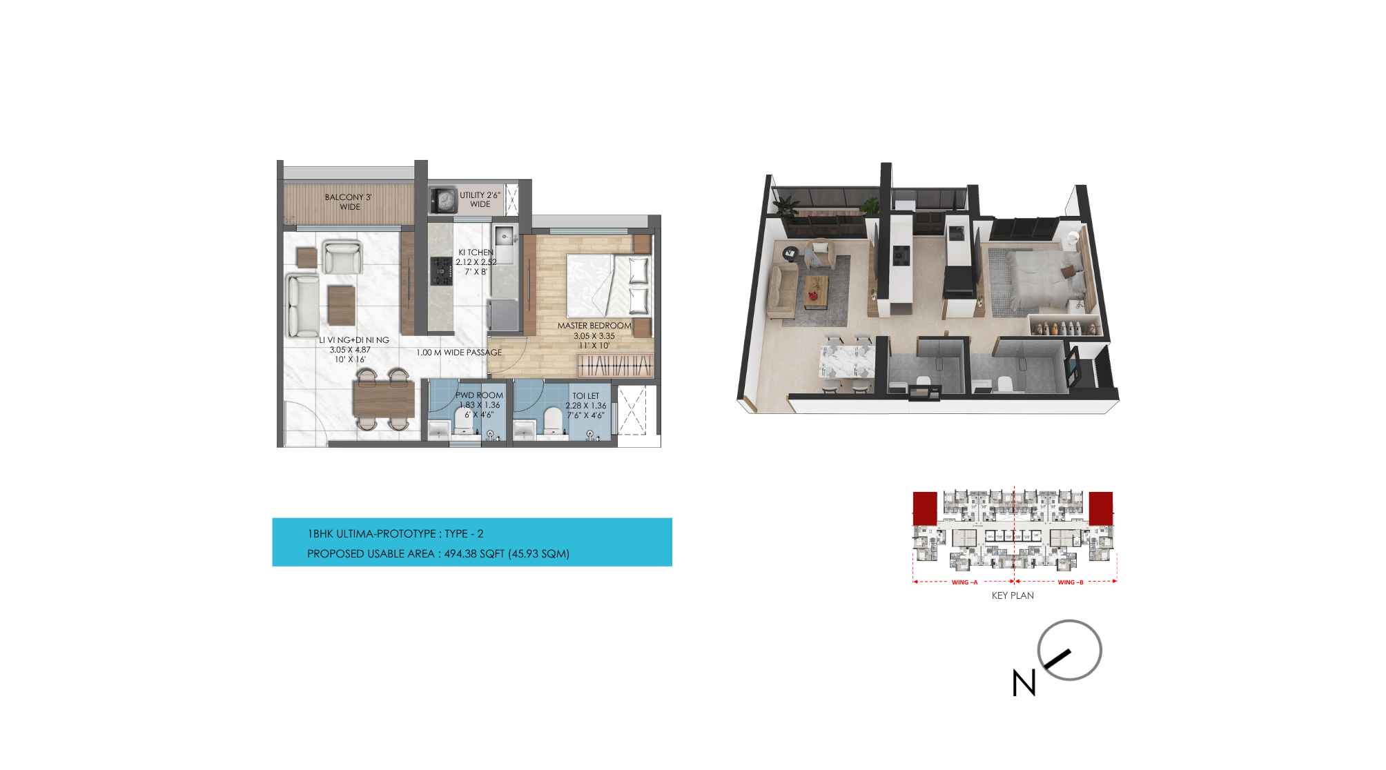 Tescon-Om-Shivdham-311-East-1-BHK-Ultima-Floorplan-494-sqft